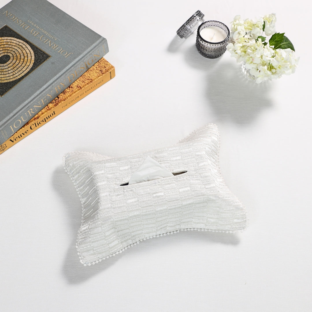 White Self Textured Tissue Box Cover